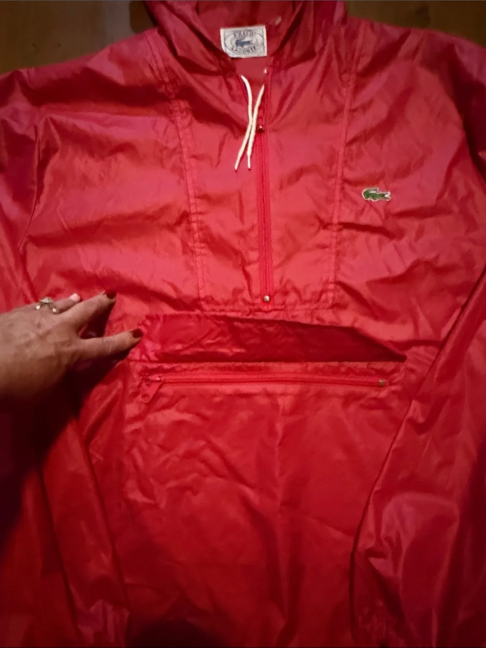 Lacoste Red Hooded Nylon Windbreaker